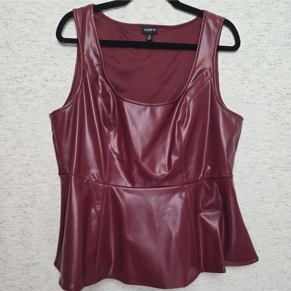 Torrid 0 Vegan Leather Peplum Top in Burgundy